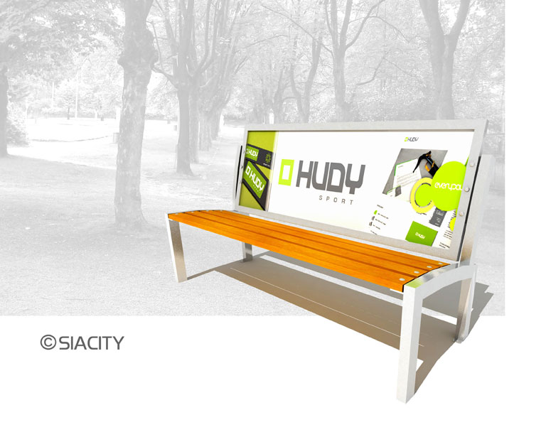 S-LA11 Parková lavička s výplní z latí a reklamním panelem