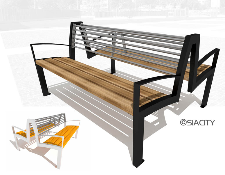 S-LA24 Parková lavička s výpní z latí a ocelových prutů - s područkami, oboustranná